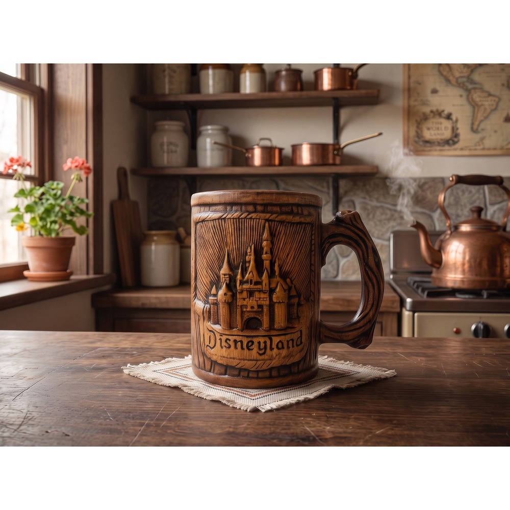 Vintage Disneyland Sleeping Beauty Castle Faux Wood Grain Ceramic Souvenir Mug